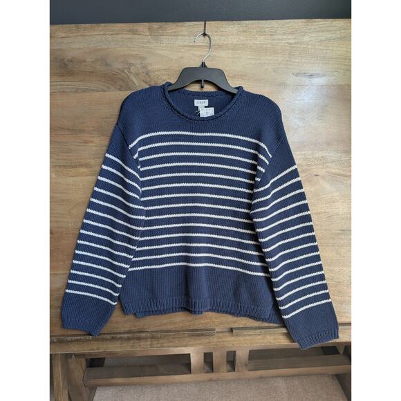 J.CREW Sweater Womens Large Navy Striped CC108 Knitted Long Sleeve Pullover - Picture 1 of 5